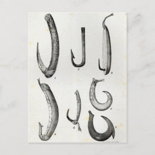 Postal Pescados anzuelos de la prehistoria y la inciviliz