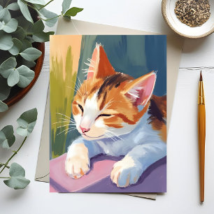 Postal Pestañeos lentos   Pintura de mascota de gato gati