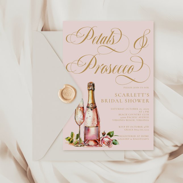 Postal Petales y Prosecco Floral Elegante Ducha Bridal (Petals & Prosecco Bridal Shower Invitation )