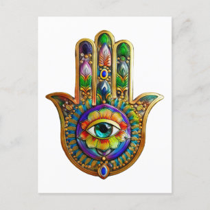Postal Pétalos de Flor Coloridos Tercer Ojo Hamsa Turques