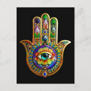 Postal Pétalos de Flor Coloridos Tercer Ojo Hamsa Turques