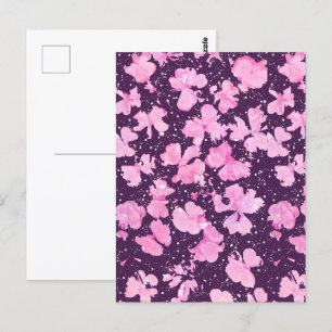 Postal Pétalos de flor de pintura rosada de acrílico