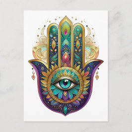 Postal Pétalos de Oro Violeta Verde Hamsa Turquesa Tercer