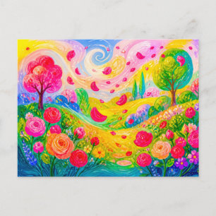Postal Pétalos de rosa flotando a través de un jardín ven