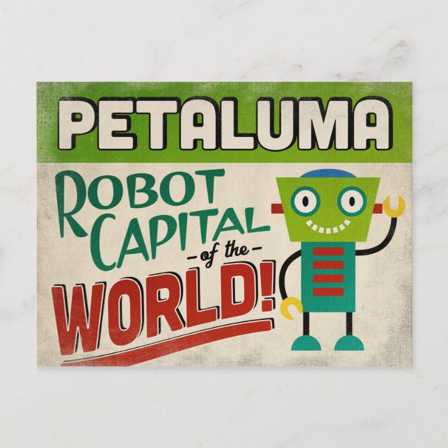 Postal Petaluma California Robot - Gracioso Vintage (Anverso)
