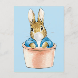 Postal Peter, el conejo en el chicle de la burbuja blanca