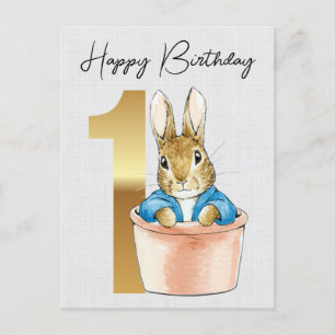Postal Peter el conejo en una olla de primer cumpleaños