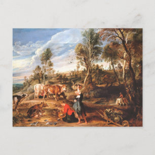 Postal Peter Paul Rubens Lecheras con ganado en un paisaj