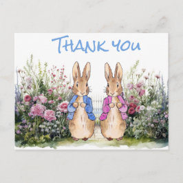 Postal Peter y Flopsy en su jardín