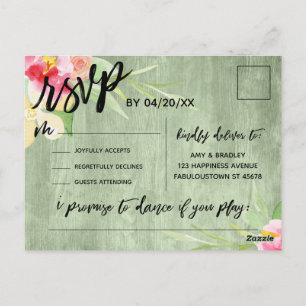 Postal Petición de canción de Boho Floral Green Rusood So
