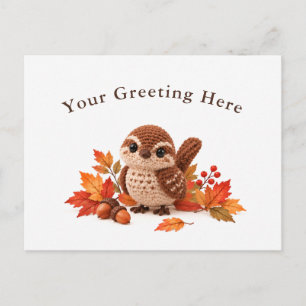 Postal Petirrojo de ganchillo de otoño personalizado