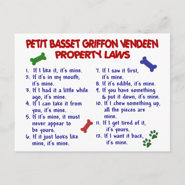 Postal PETIT BASSET GRIFFON VENDEEN Property Laws 2 (Anverso)