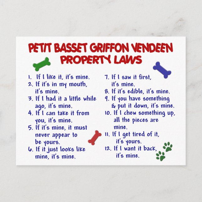Postal PETIT BASSET GRIFFON VENDEEN Property Laws 2 (Anverso)