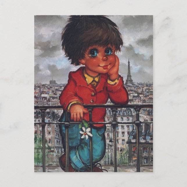 Postal Petit Poulbot à la fleur (Anverso)