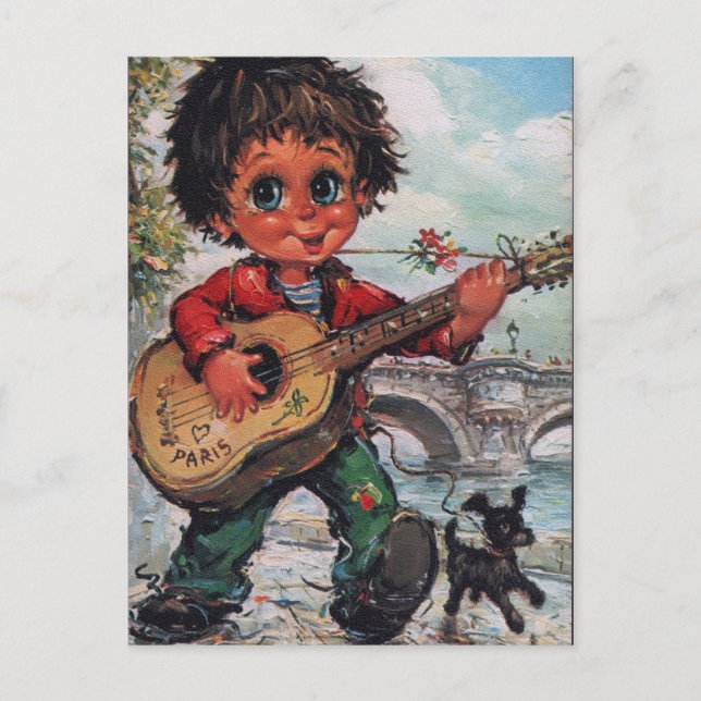 Postal Petit Poulbot à la guitare (Anverso)