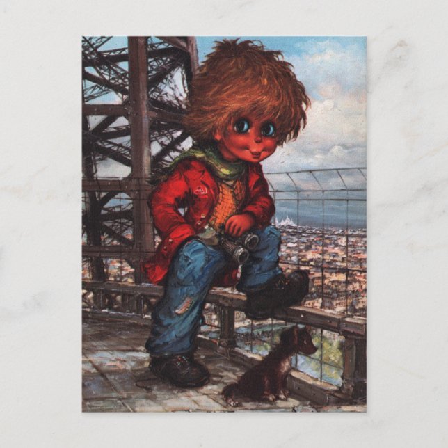 Postal Petit Poulbot à la Tour Eiffel (Anverso)