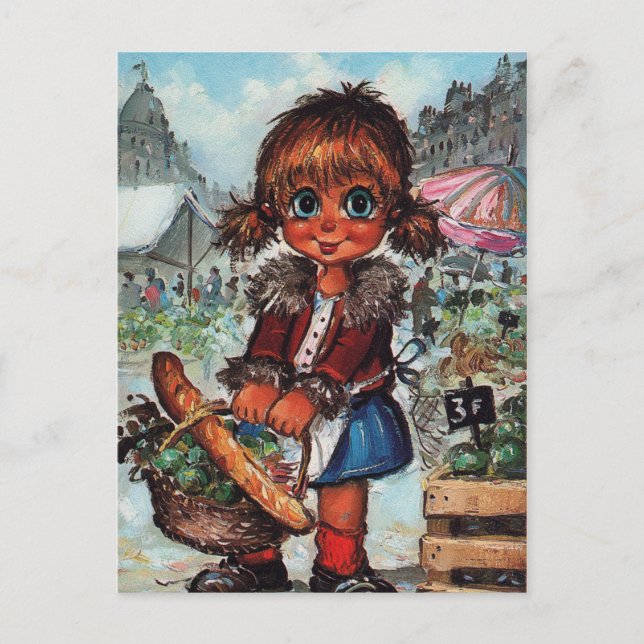 Postal Petit Poulbot au marché (Anverso)