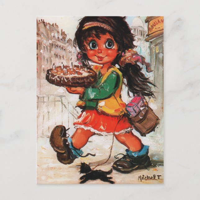 Postal Petit Poulbot gâteau aniversario (Anverso)