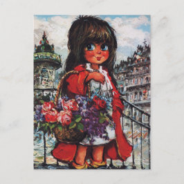 Postal Petit Poulbot vendeuse de fleurs