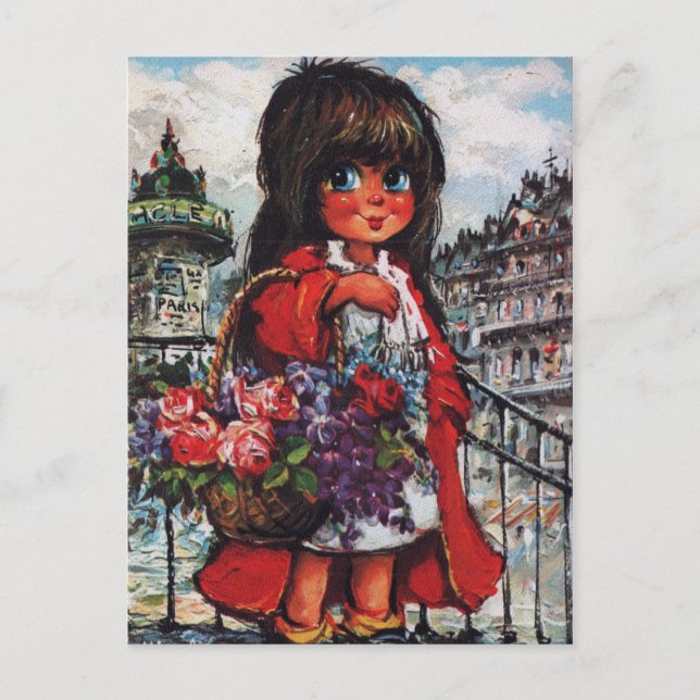 Postal Petit Poulbot vendeuse de fleurs (Anverso)