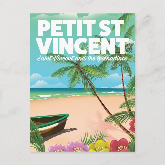 Postal Petit Saint Vincent poster de playa de estilo vint (Anverso)