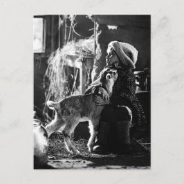 Postal Petite fille et chèvre