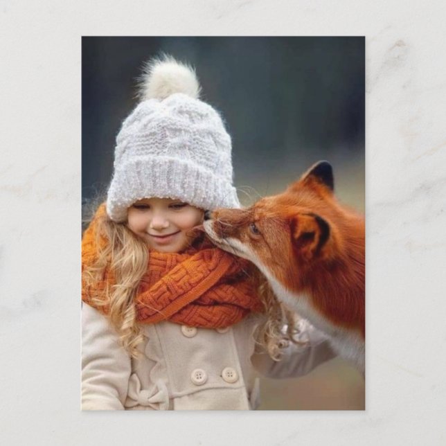 Postal Petite fille et renard (Anverso)