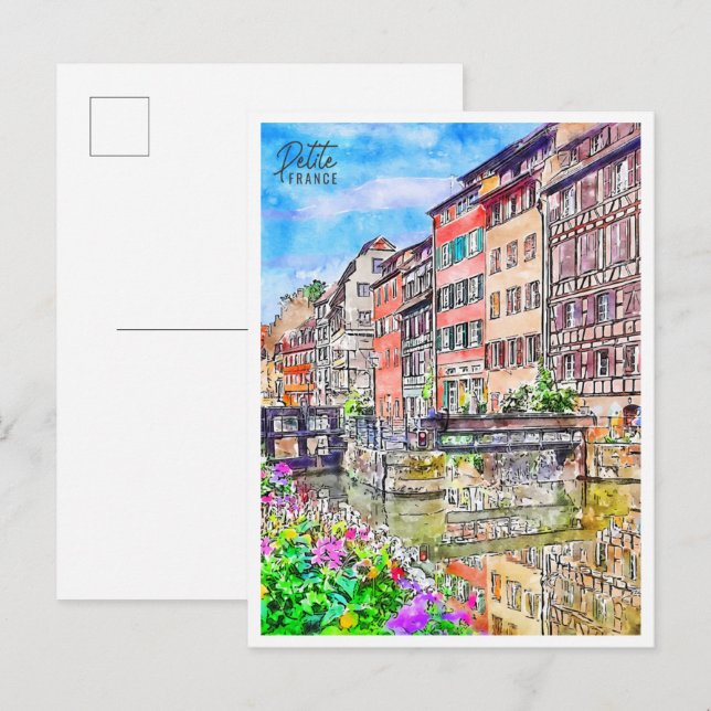 Postal Petite France vintage acuarela (Anverso / Reverso)