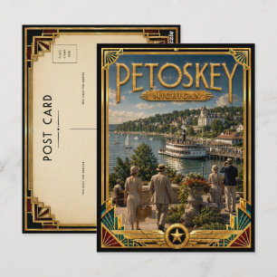 Postal Petoskey Michigan Arte Deco Vintage Edad Dorada