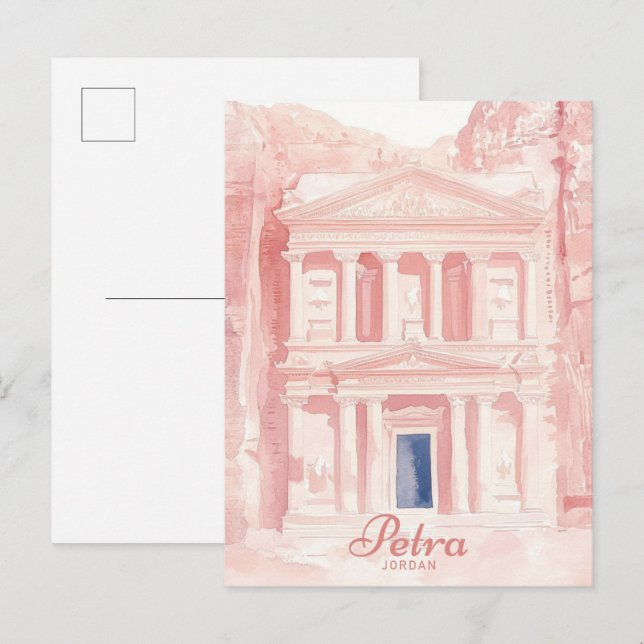 Postal Petra Jordan Gouache Paint Ilustracion Viajes (Anverso / Reverso)