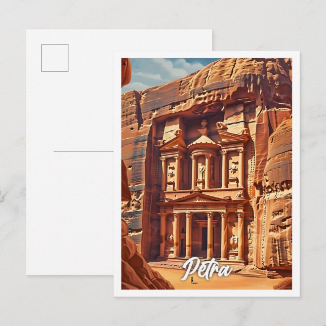Postal Petra Jordan Ilustracion de Viajes Artísticos (Anverso / Reverso)