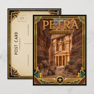 Postal Petra Jordania Fachada del Tesoro Vintage Art Deco