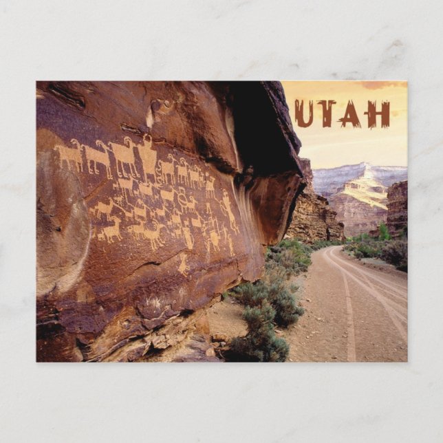 Postal Petroglifo de la Gran Cacería, cañón de nueve mill (Anverso)