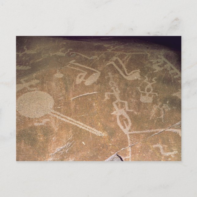 Postal petroglifo tallado que representa figuras (Anverso)
