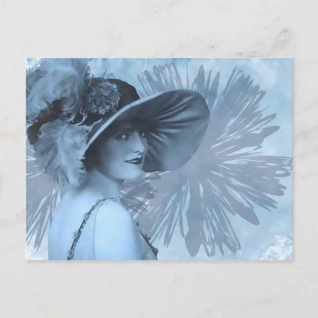 POSTAL PETULA, DAMA DE 1910 EN GRAN GORRA: AZUL (Anverso)