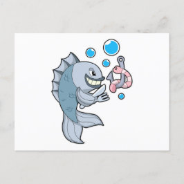 Postal Pez con anzuelo y gusano