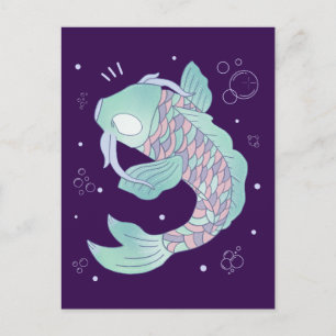 Postal Pez Koi Pastel Arte Popular Caprichoso Subacuáti
