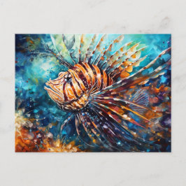 Postal Pez león en pintura al óleo expresionista del océa