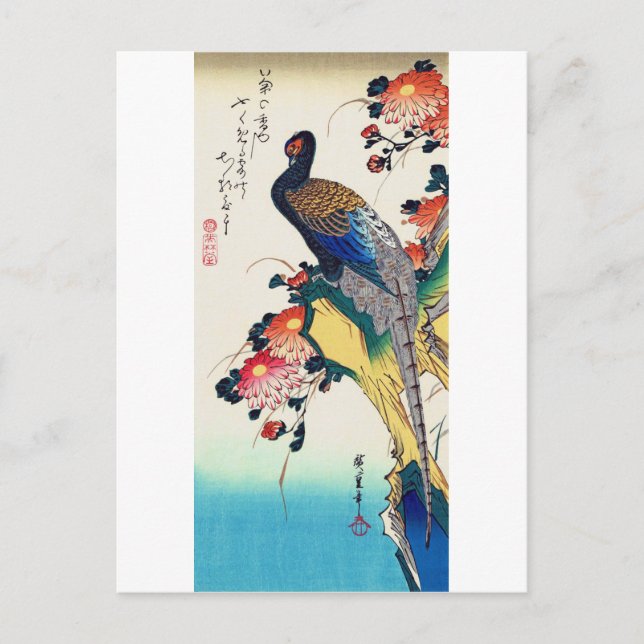 Postal Pheasant and chrysanthemum, Hiroshige, Ukiyo-e (Anverso)