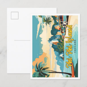 Postal Phi Phi Island Tailandia Viaje de arte vintage