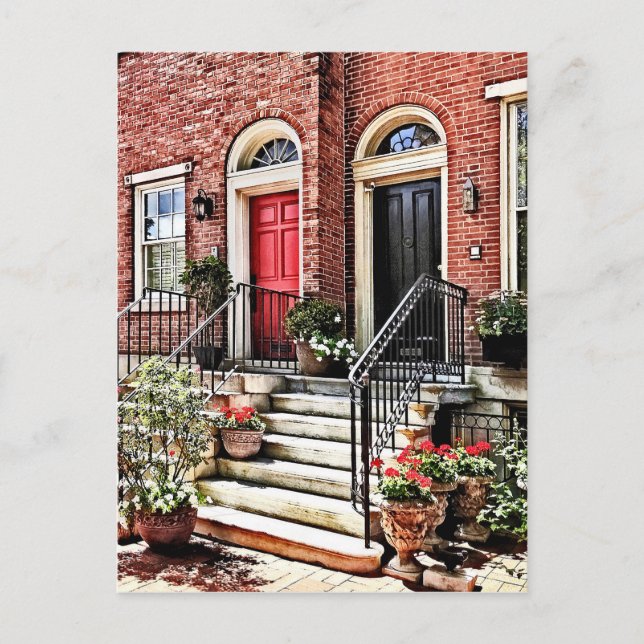 Postal Philadelphia PA - Townhouse con Geranios Rojos (Anverso)