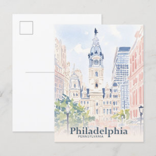 Postal Philadelphia Pennsylvania USA Watercolor Travel
