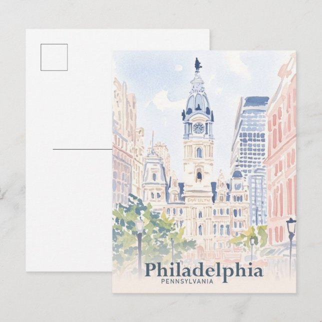 Postal Philadelphia Pennsylvania USA Watercolor Travel (Anverso / Reverso)