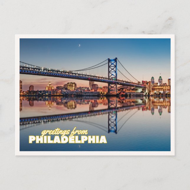 Postal Philadelphia Skyline Ben Franklin Bridge Sunset  (Anverso)