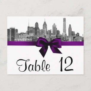 Postal Philadelphia Skyline Etch BW Purple Table Number