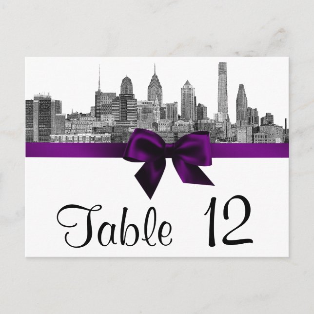 Postal Philadelphia Skyline Etch BW Purple Table Number (Anverso)