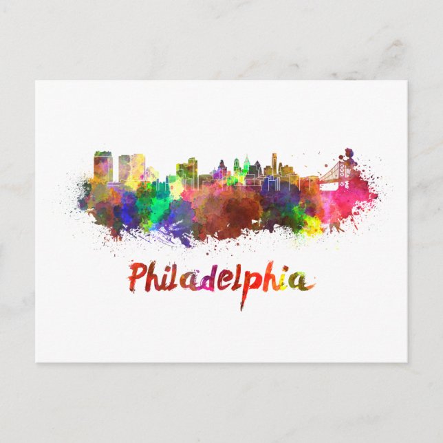 Postal Philadelphia skyline in watercolor (Anverso)