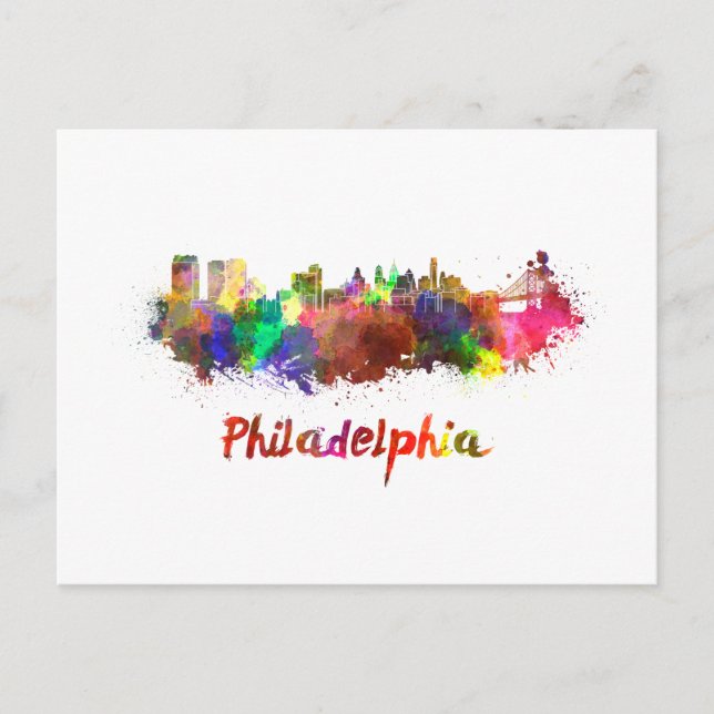 Postal Philadelphia skyline in watercolor (Anverso)