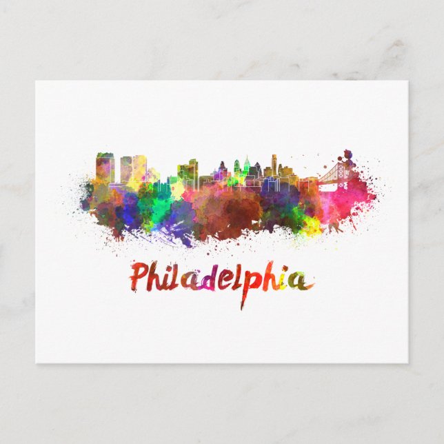 Postal Philadelphia skyline in watercolor (Anverso)