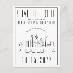 Postal Philly Boda   Estilizado Skyline Guardar la fecha